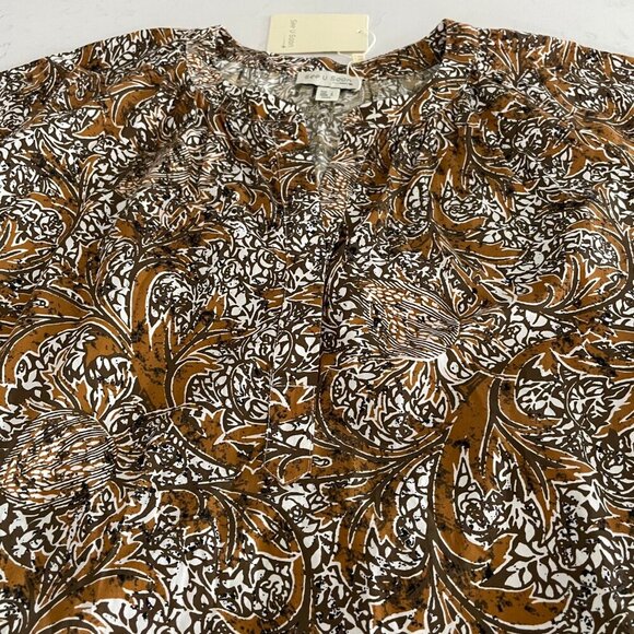 Anthropologie See U Soon 3/4 Slv Boat Nk Split V Cotton Floral Print Dress S/M - Picture 15 of 16